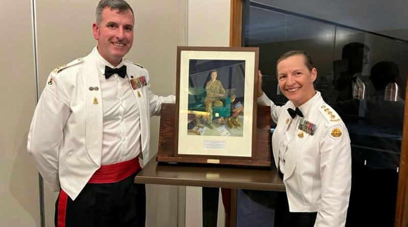 Colonel Clare Kellaway presents Lieutenant Colonel Scottie Morris with a painting by Anneke Jamieson. Story by Captain Krysten Clifton. Photo by Major Mark Robinson.