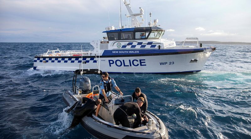 Navy Clearance Diving Team One and NSW Maritime Police conduct diving operations to recover unexploded ordnance off the South Coast of NSW. Story by Lieutenant Emily Tinker. Photo by Petty Officer Christopher Szumlanski.