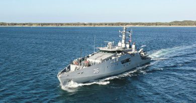 ADV Cape Naturaliste departs Fleet Base West, Western Australia. Story by Lieutenant Commander Will Singer. Photo by Petty Officer by Craig Walton.