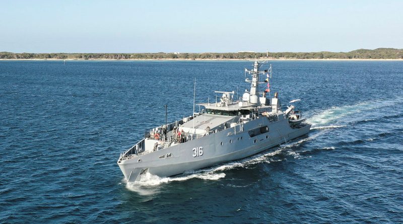 ADV Cape Naturaliste departs Fleet Base West, Western Australia. Story by Lieutenant Commander Will Singer. Photo by Petty Officer by Craig Walton.