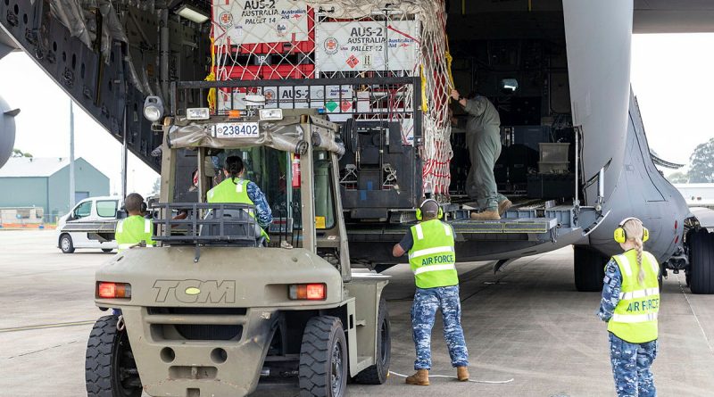 Cargo is loaded onto a Royal Australian Air Force C-17 Globemaster as part of the Australian Government’s response to the earthquakes and aftershocks in Türkiye and Syria. Story by Flight Lieutenant Dean Squire. Photos by Corporal Dan Pinhorn.