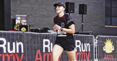 Army Signaller Katlyn Eldridge crossing the finish line after taking part in Run Army for the first time last year. Story by Major Mark Beretta.