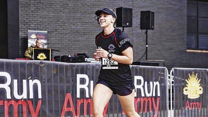 Army Signaller Katlyn Eldridge crossing the finish line after taking part in Run Army for the first time last year. Story by Major Mark Beretta.