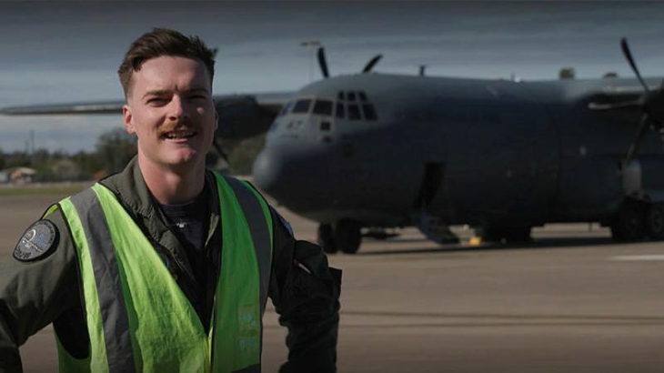 Flying Officer Kevin Pfitzner, a C-130J pilot with 37SQN at RAAF Base Richmond. Story by Tegan Smith.