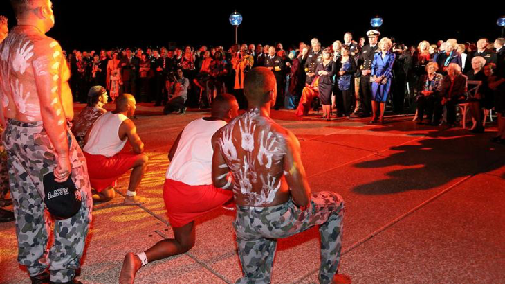 The Navy Indigenous Performance Group performs at the Chief of Navy reception for the 2013 International Fleet Review held at Sydney Opera House. Story by Lieutenant Commander Michael Henry. Photo by Able Seaman Dove Smithett.