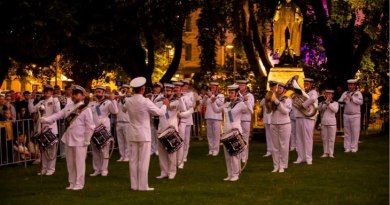 Musicians from Royal Australian Navy Bands Tasmania, Sydney and Melbourne combine to perform in Hobart. Story by Leading Seaman Zola Baldwin. Photo by Richard Jupe.