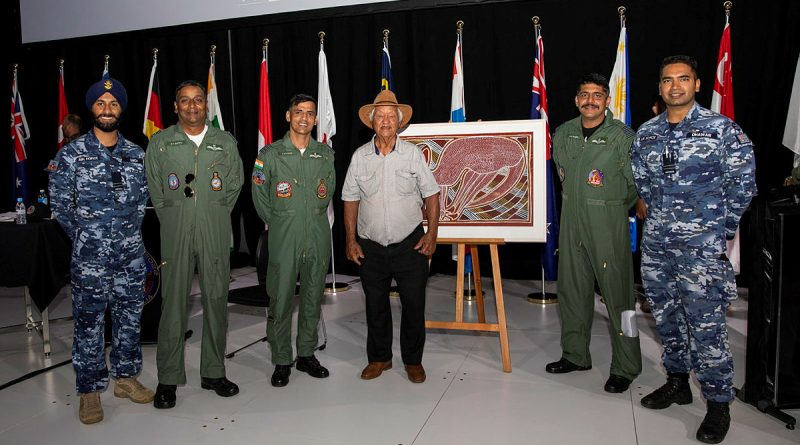 Then Flight Lieutenant Darpan Dhawan, far right, with personnel from the Indian Air Force during the Exercise Pitch Black 2022 opening ceremony in Darwin. Story by Squadron Leader Jessica Aldred. Photo by Leading Aircraftwoman Emma Schwenke.