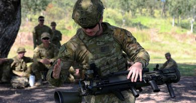 Private Jack Sewell, of Direct First Support Weapons Platoon, demonstrates a one-man reload of the 84mm Carl Gustav recoilless rifle. Story and photo by Warrant Officer – Class 2 Max Bree.