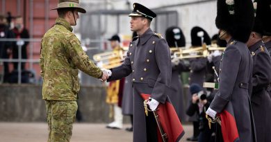 Prince William presents a leek to a soldier from the 5th Battalion, Royal Australian Regiment, during St David's Day celebrations in Windsor, UK. Story by Captain Annie Richardson. Photo by Corporal Jonathan Goedhart.