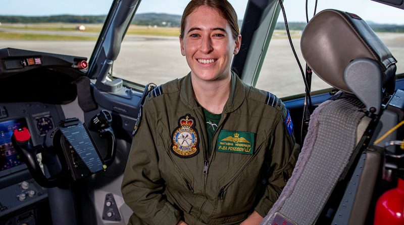 RAAF pilot Flight Lieutenant Natasha Henderson in the cockpit of a P-8A Poseidon prior to departing for a maritime surveillance mission. Story by Flying Officer Connor Bellhouse. Photo by Sergeant Nicci Freeman.