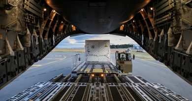 Leading Aircraftwoman Emma Nearmy removes Australian Antarctic Division cargo from a C-17A Globemaster III at Hobart International Airport, Tasmania. Story by Captain Karam Louli. Photos by Corporal Lisa Sherman.