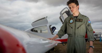 Australian Air Force Cadet (AAFC), Cadet Sergeant Finn Carpenter with a Diamond DA40 NG Star aircraft at the Australian International Airshow 2023. Story by Flying Officer Sharon Sebastian & FLTLT Brett Moloney. Photo by Leading Aircraftmen Chris Tsakisiris.