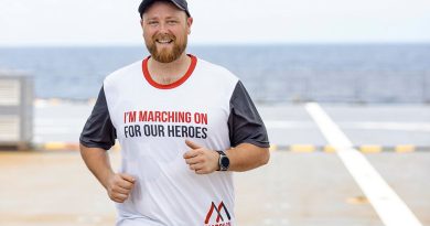 Leading Seaman Stephen Sadler took part in the March On fundraiser on board HMAS Choules. Story and photo by Able Seaman Jasmine Moody.