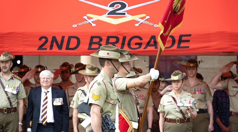 The Australian Army Banner takes post during the 2nd Health Brigade Transfer of Authority parade at Victoria Barracks, Sydney. Photo by Sergeant Tristan Kennedy.