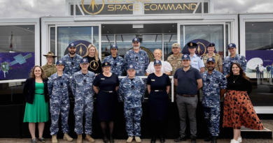Group photo of Defence Space Command's first time participating at the Australian International Air Show 2023. Story by Flying Officer Shan Arachchi Galappatthy. Photo by Leading Aircraftwoman Kate Czerny.