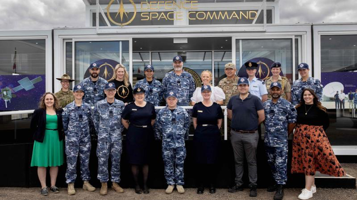 Group photo of Defence Space Command's first time participating at the Australian International Air Show 2023. Story by Flying Officer Shan Arachchi Galappatthy. Photo by Leading Aircraftwoman Kate Czerny.