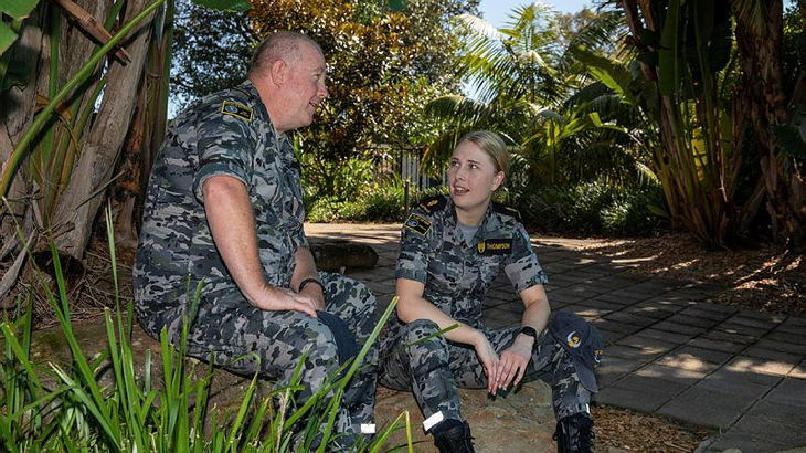 Chief Petty Officer Matthew Thompson with his daughter Able Seaman Gemma Thompson at HMAS Albatross. Photo by Petty Officer Justin Brown.