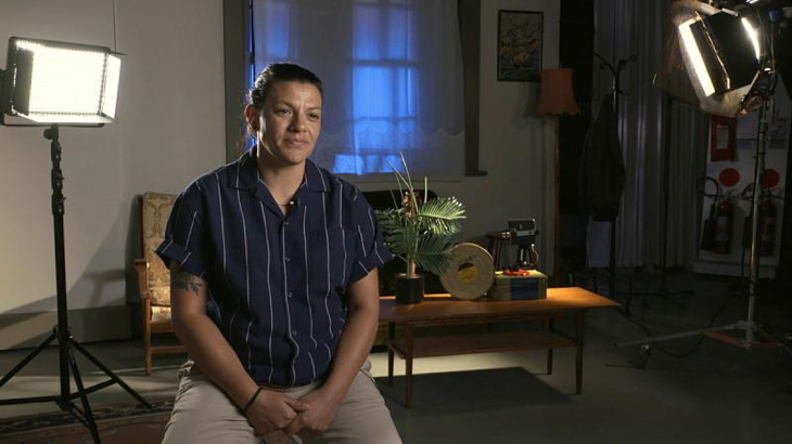 Former Navy member Alee Scarfone takes part in the Screen Warriors training program in Sydney.