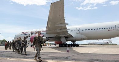 Members of the United States Marine Corps arrive at RAAF Base Darwin as part of the 12th iteration of the Marine Rotational Force – Darwin. Photo by Leading Seaman Jarrod Mulvihill.