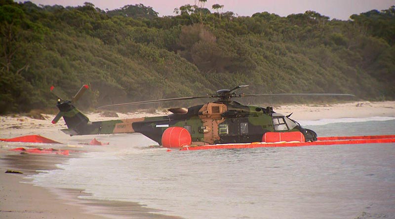 Photo of the ditched aircraft supported by flotation devices on a beach. From the orientation of the aircraft, CONTACT speculates the aircraft was towed here from deeper water – pointing to a tragedy narrowly averted, thanks to some classy piloting. Image borrowed from the Internet.