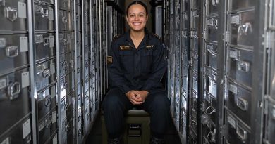 Royal New Zealand Navy sailor Able Logistics Supply Specialist Shannon Edwards on board HMAS Choules. Photo by Able Seaman Rikki-Lea Phillips.