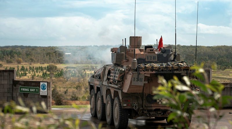 An Army Boxer combat reconnaissance vehicle engages a target during Exercise Damascus at Wide Bay training area, Queensland. Photos by Corporal Nicole Dorrett.