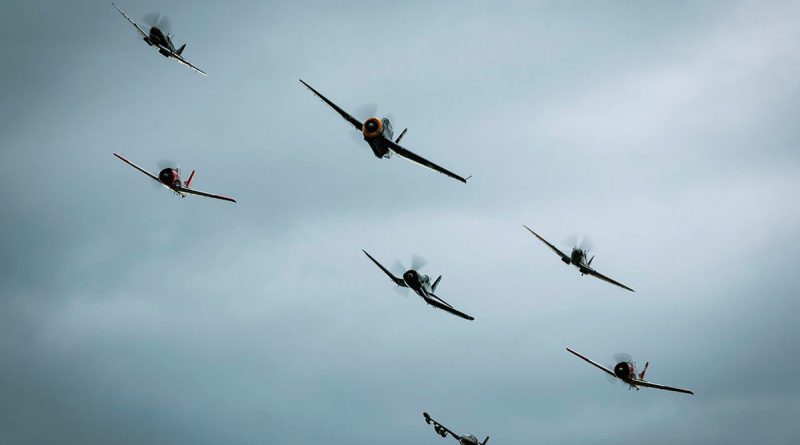 Historic aircraft from 100 Squadron fly in formation over crowds at the Hunter Valley Airshow. Story by Flight Lieutenant Nick O’Connor. All photos by Sergeant Glen McCarthy.