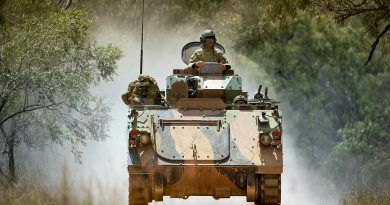 Armoured Personnel Carrier transports soldiers during Exercise Opie Trophy at Townsville Field Training Area. Story by Captain Joanne Leca. All photos by Lance Coporal Riley Blennerhassett.