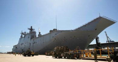HMAS Canberra berthed at the Port of Townsville, Queensland, after returning from Operation Vanuatu Assist 23. Story by Captain Joanne Leca. Photo by Lance Corporal Riley Blennerhassett.