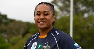 Leading Seaman Lydia Kavoa, from Navy People Branch, in her ACT Brumbies uniform. Story and photo by Corporal Michael Rogers.