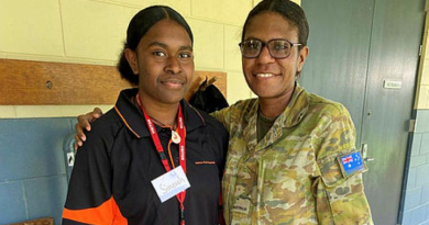 Student Sinevah Mari with her aunt, Private Elaine Gamia, while on the Defence Work Experience Program at Porton Barracks. Photo by Nel Archer.