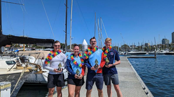 Members of the winning Interservice Keelboat Championships team, Craftsman Lachlan Vest, left, Sergeants Jessica Van Beek and Patrick Black, and Officer Cadet Daniel Sharp. Story by Corporal Luke Bellman.