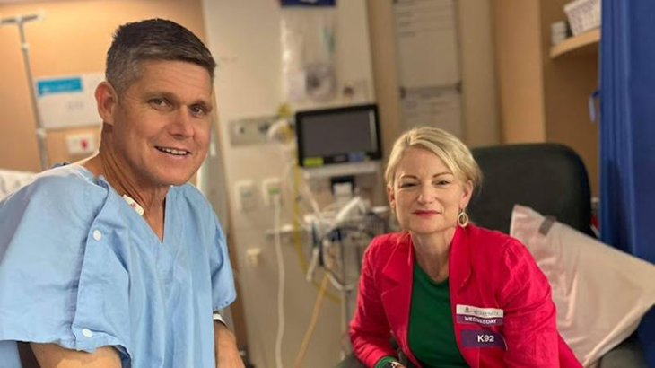 Squadron Leader Mark Oksanen with wife Joanne after transplant surgery in Perth in July last year. Story by Corporal Veronica O’Hara.