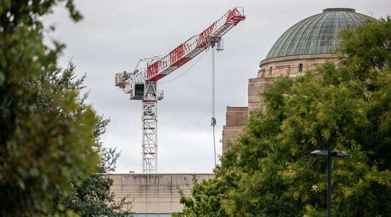 The cranes at the Australian War Memorial will be wrangled onto much of the heavy lifting on the Memorial's $500million expansion over the next two years. AWM photo.