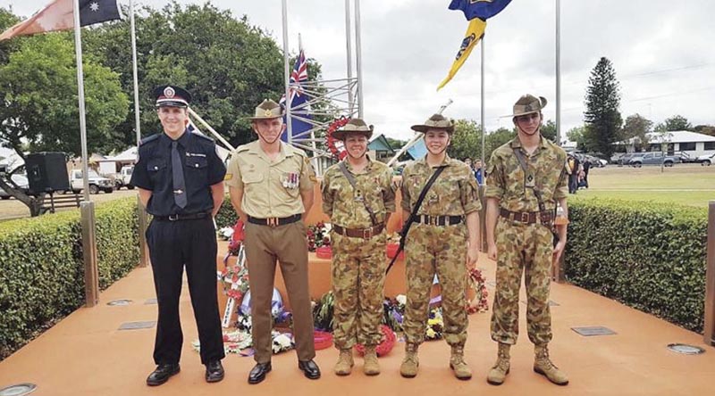 Eldest son firefighter Ronan Boyd, father then Corporal Andrew Boyd, mother Lieutenant Anthea Boyd, daughter Cadet Lance Corporal Layla Boyd and youngest son Cadet Under Officer [now Recruit] Jahan Boyd, on ANZAC Day last year. Photo by Heather Barnes.