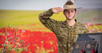 Australian Army Captain Caitlin McDermid on Operation Accordion for Anzac Day 2023 at Australia’s operating base in the Middle Eastern Region. Photo by Corporal Melina Young.