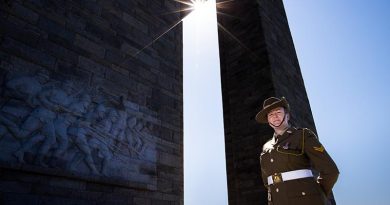 Australian Army's Corporal Carissa Carter from Australia's Federation Guard at the Canakkale Martyrs’ Memorial on the Gallipoli Pensinula. Photo by Corporal Madhur Chitnis.