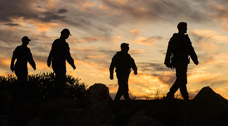 Members of the Joint Military Police Unit and No. 25SQN conduct a routine patrol on Defence Land in Exmouth as a part of Exercise Black Hole Sun. Photo by Sergeant Gary Dixon.