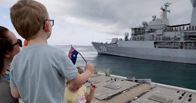 HMAS Anzac departs Fleet Base West on a regional deployment. Screen-grab from video by Leading Seaman Ernesto Sanchez.