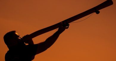 Leading Seaman Joseph Canning rehearses with his didgeridoo at ANZAC Cove on the Gallipoli peninsula in Türkiye. Photo by Corporal Madhur Chitnis.