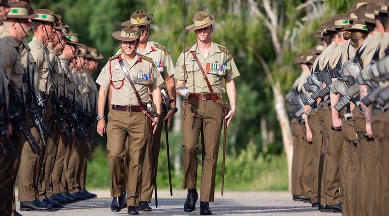 3rd Brigade Commander Brigadier David McCammon inspects soldiers from 3rd Battalion, Royal Australian Regiment, on their Kapyong Parade at Lavarack Barracks, Townsville. Photo by Corporal Daniel Sallai.