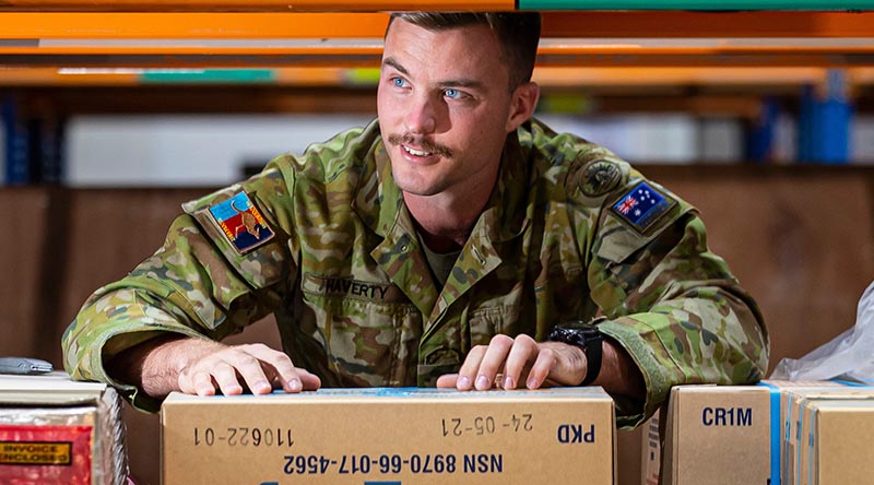 Australian Army Corporal Liam Haverty deployed on Operation Accordion at Australia’s operating base in the Middle East Region. Photo by Melina Young.