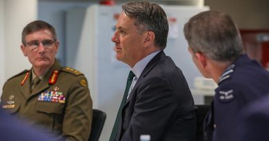 Deputy Prime Minister and Minister for Defence Richard Marles speaks to Defence hierarchy about defence in the space domain in Canberra. Photo by Corporal Brenton Kwaterski.