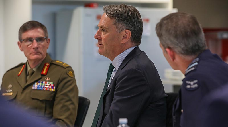 Deputy Prime Minister and Minister for Defence Richard Marles speaks to Defence hierarchy about defence in the space domain in Canberra. Photo by Corporal Brenton Kwaterski.