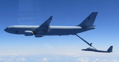 Royal Australian Air Force KC-30A MRTT conducts a refuelling operation with a Japan Air Self-Defense Force F-15J Eagle. Photo supplied.