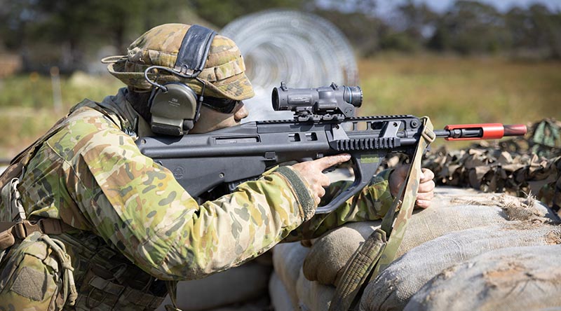 A Royal Australian Air Force officer trainee takes part in the field phase of the officer training course at Dutson Air Weapons Rangel, East Sale. Photo by Private Nicholas Marquis.