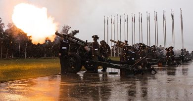Australia’s Federation Guard conduct a National 21 Gun Salute to honour the Coronation of Their Majesties King Charles III and Queen Camilla, on the Forecourt of Parliament House, Canberra. Photo by Leading Aircraftman Adam Abela