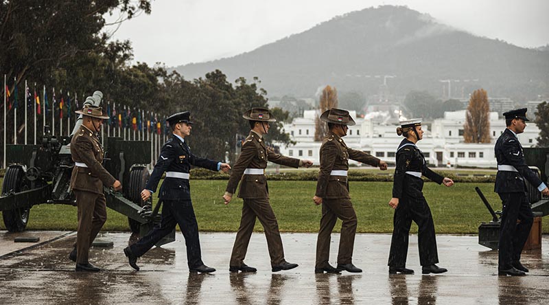 Australia’s Federation Guard conduct a National 21 Gun Salute to honour the Coronation of Their Majesties King Charles III and Queen Camilla, on the Forecourt of Parliament House, Canberra. Photo by Leading Aircraftman Adam Abela
