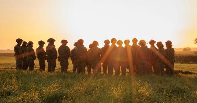 Australian Army soldiers deployed on Operation Kudu attend their own Anzac Day dawn service in the British countryside, taking time out from their Ukrainian-soldiers training duties. Photo by Sergeant Andrew Sleeman.