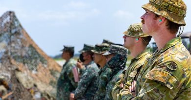 Australian Army personnel from the 16th Regiment, Royal Australian Artillery and Members of the Armed Forces of the Philippines observe an air-defence live-fire demonstration by the US Army at Naval Station Leovigildo Gantioqui during Exercise Balikatan 2023. Photo by Leading Seaman Nadav Harel.